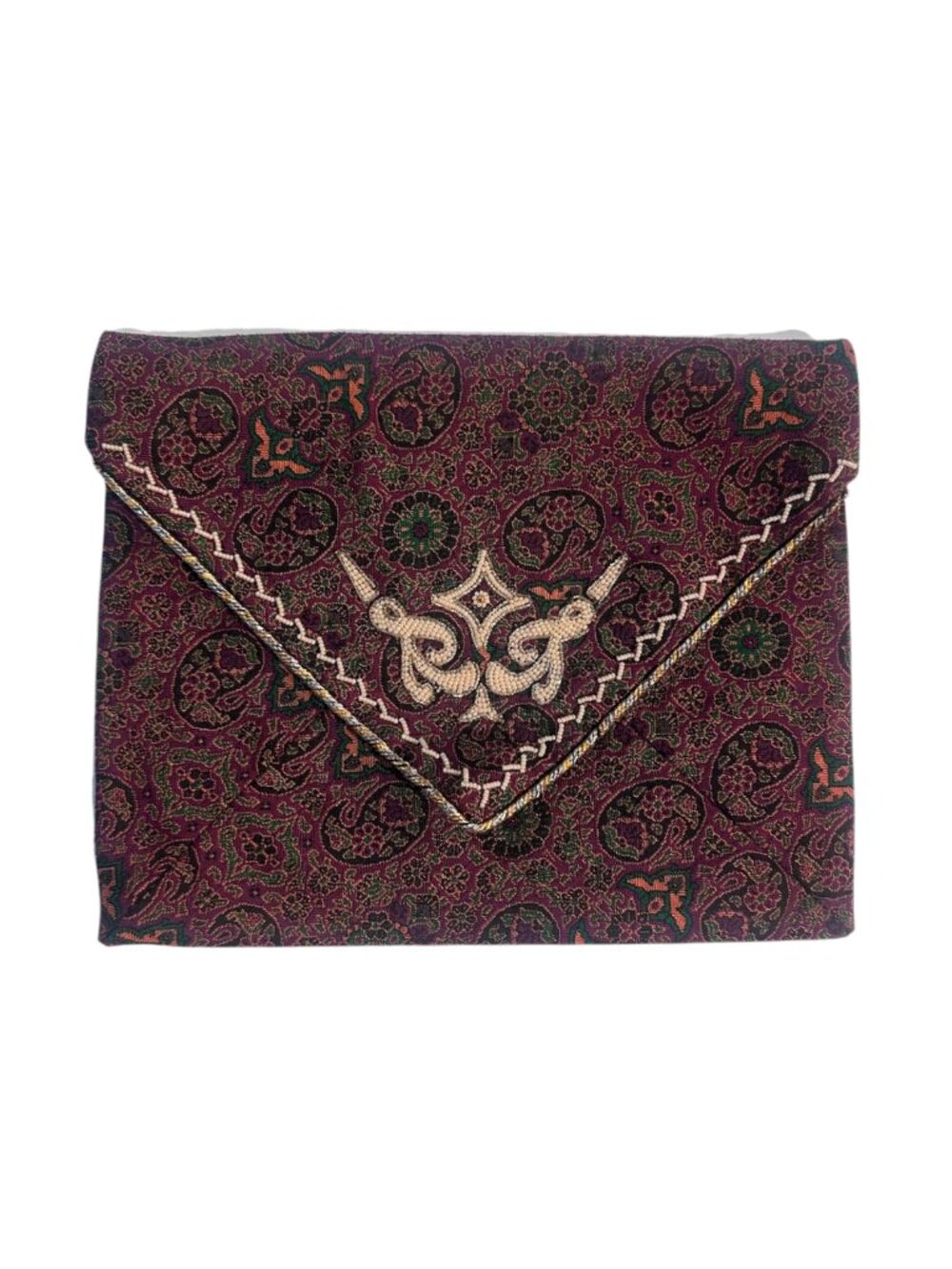 Vintage Tapestry Clutch Bag with Embroidered and Bead Design